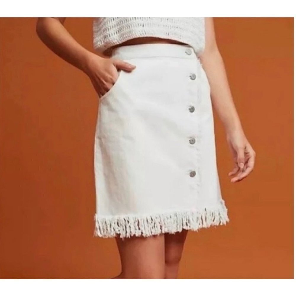 Anthropology Pilco & The Letterpress White Fringe Skirt. Sz 8